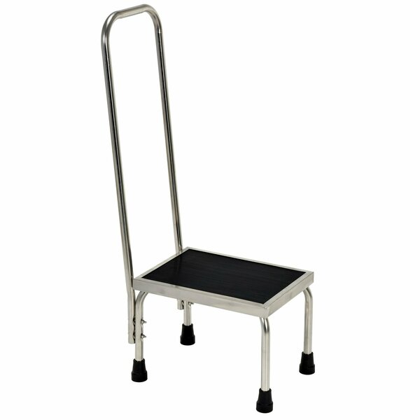 Vestil Silver Stainless Steel Foot Stool with Handrail 200lb Uniform Capacity FT-SS-1HR